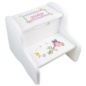 Personalized Owl Two Step Stool White