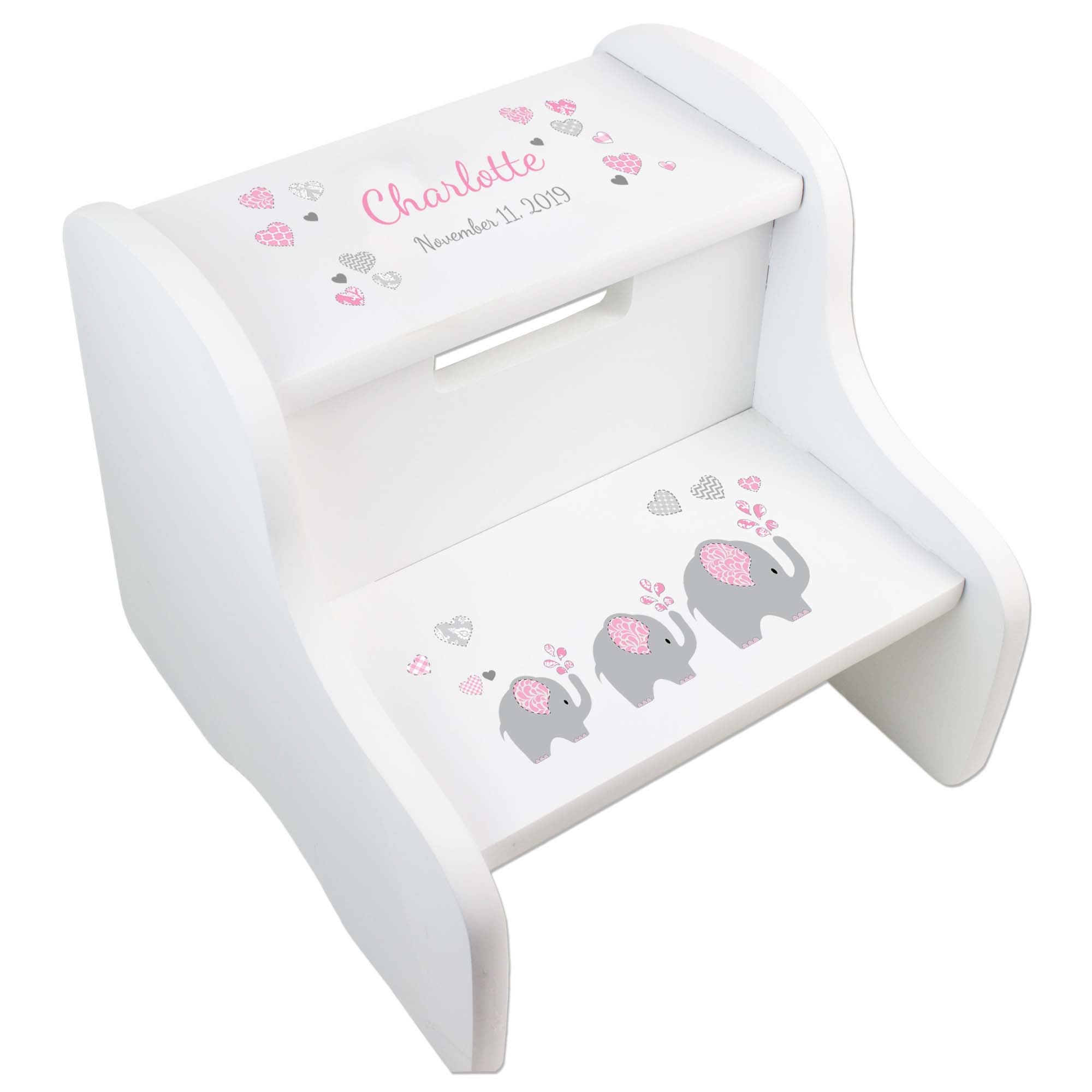 Silver Grey Roses and popular Stripes Step Stool for girls, Nursery Personalized GiftsToddler Baby Child and Kids