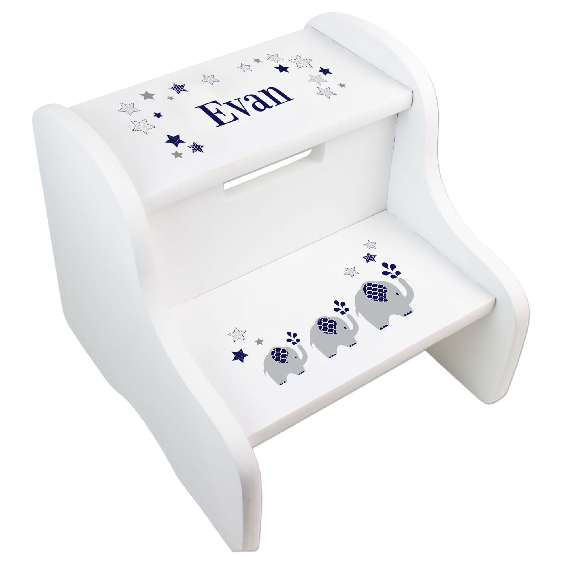 Personalized Navy Elephant White Two Step Stool