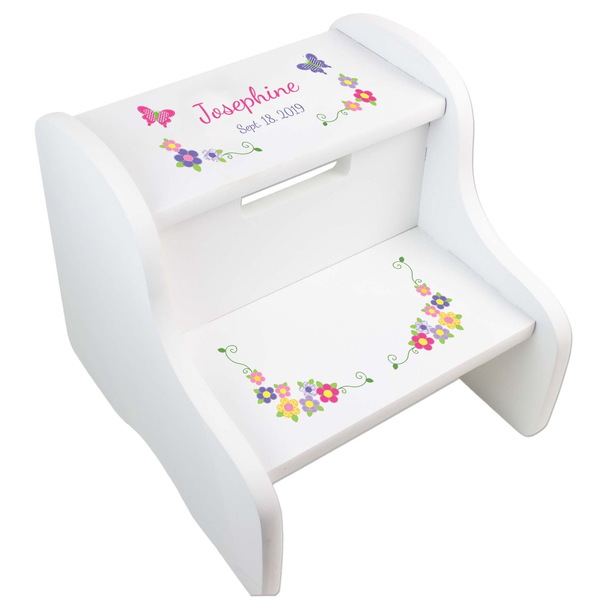 Personalized Pastel Butterfly Garland White Two Step Stool