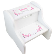 Personalized Pink And Gray Butterflies White Two Step Stool
