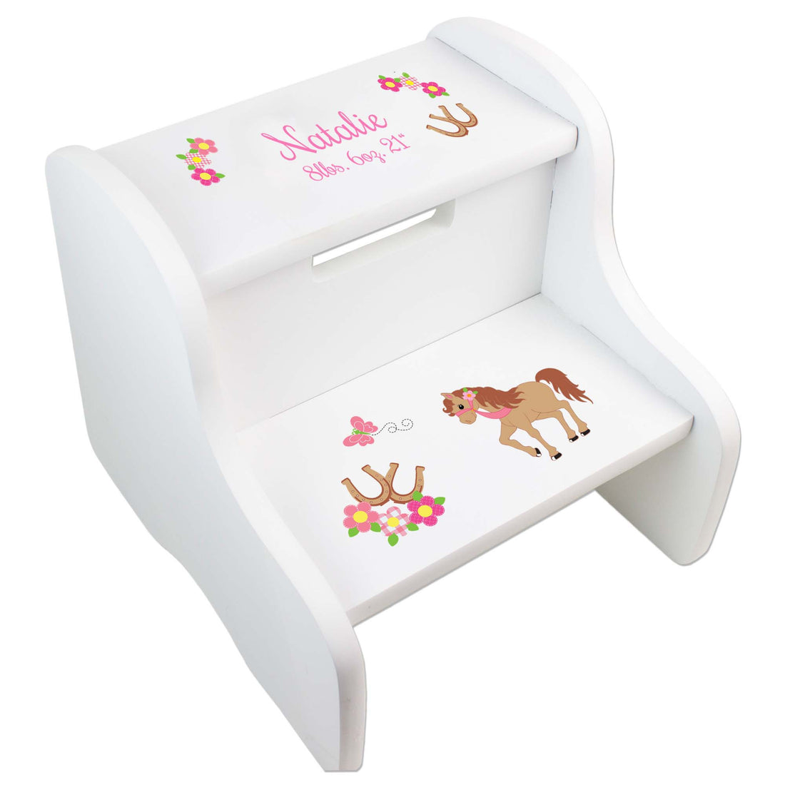 Personalized Ponies Prancing White Two Step Stool