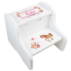Personalized Ponies Prancing White Two Step Stool