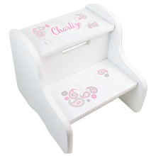 Personalized Paisley Pink Gray White Two Step Stool