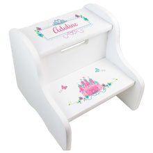 Personalized Pink Teal Princess Castle White Two Step Stool