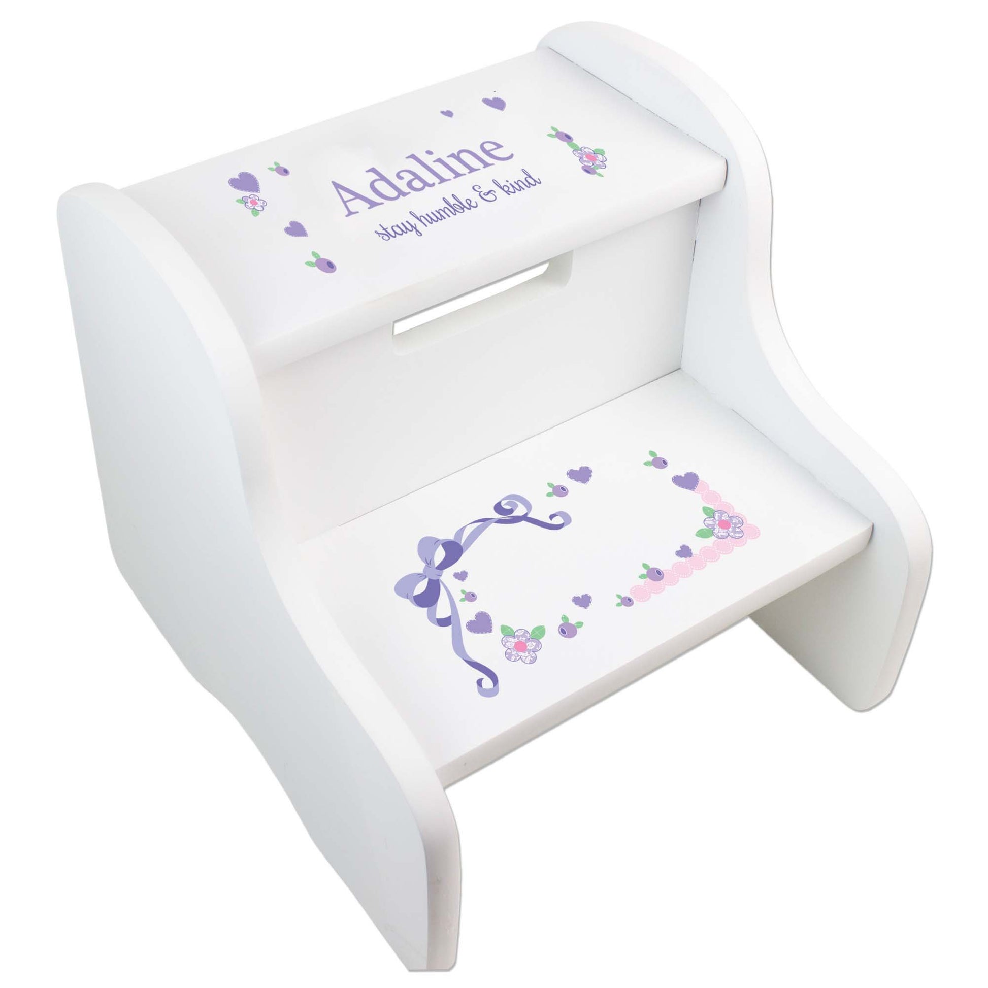 Personalized White Step Stool With Pink Bow Design