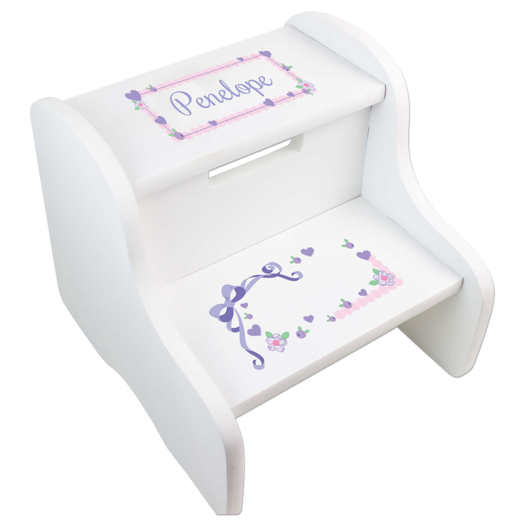 Personalized Lacey Bow White Step Stool