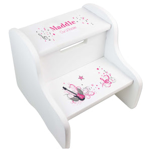 Personalized Pink Rock Star White Two Step Stool