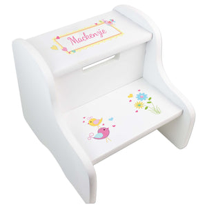 Personalized Lovely Birds White Two Step Stool