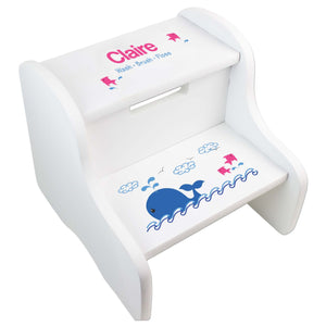 Personalized Blue Whale White Two Step Stool