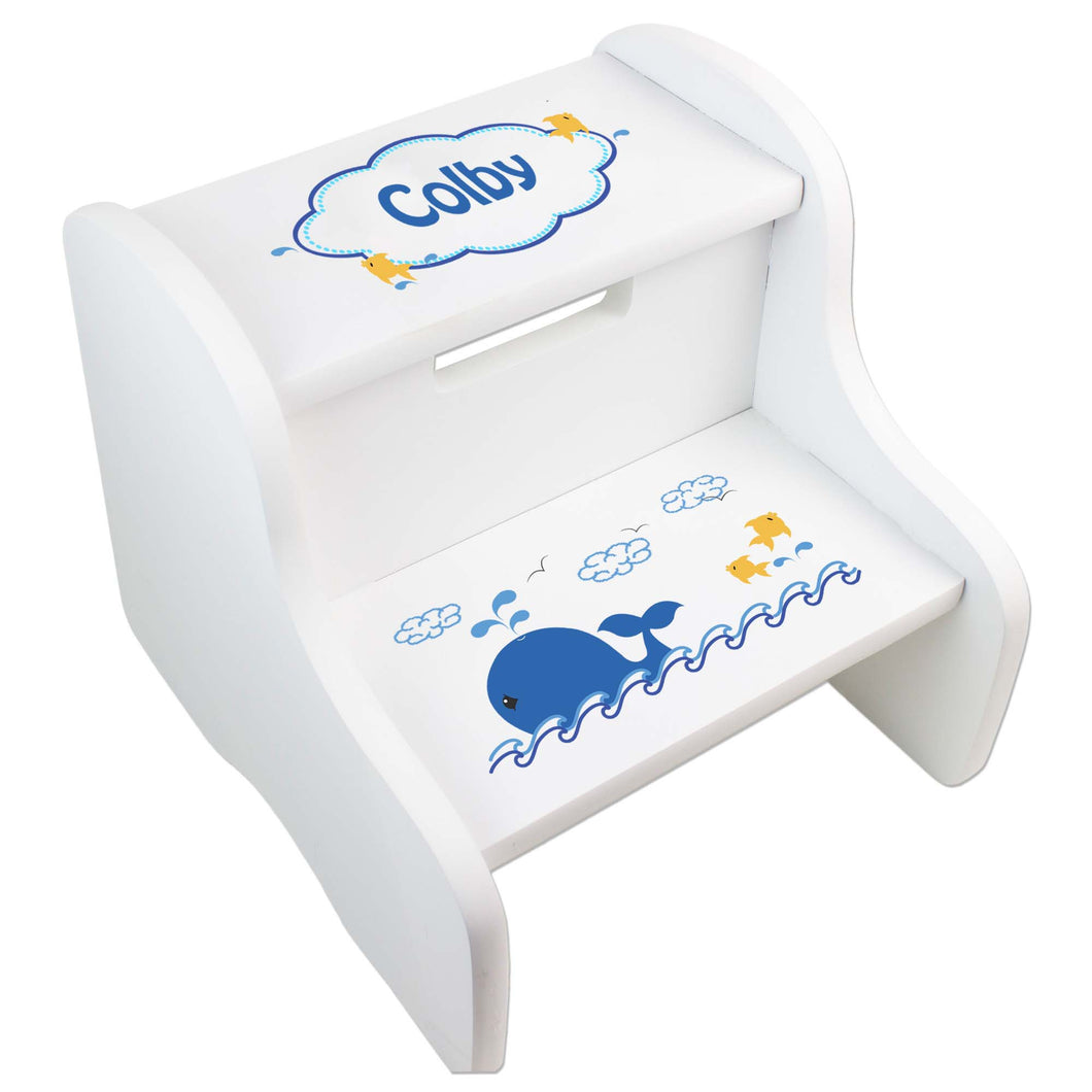 Personalized Blue Whale White Two Step Stool