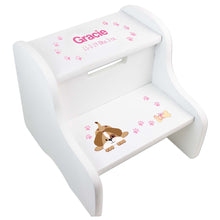 Personalized Pink Puppy White Two Step Stool