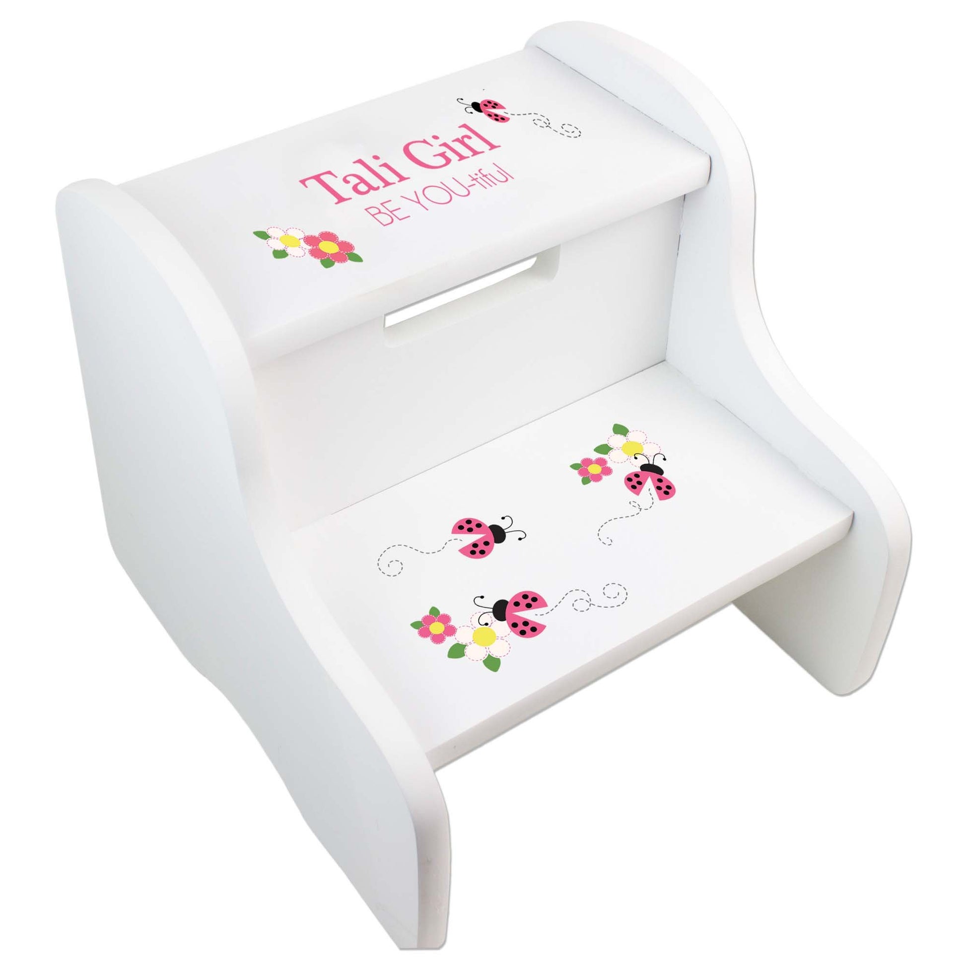 Personalized Red Ladybugs White Two Step Stool