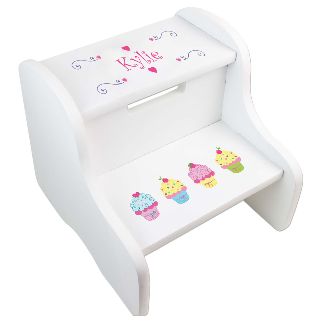 Personalized Cupcakes White Two Step Stool
