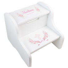 Personalized Holy Cross Pink Gray Floral Garland Design Fixed White Stool