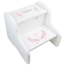 Personalized Holy Cross Pink Gray Floral Garland Design Fixed White Stool