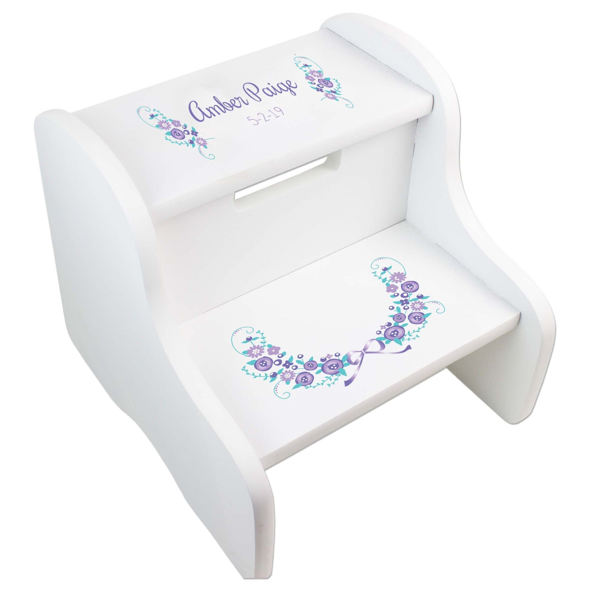 Personalized Holy Cross Navy Pink Floral Garland Design Fixed White Stool