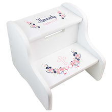 Personalized Holy Cross Navy Pink Floral Garland Design Fixed White Stool