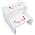 Personalized Holy Cross Navy Pink Floral Garland Design Fixed White Stool