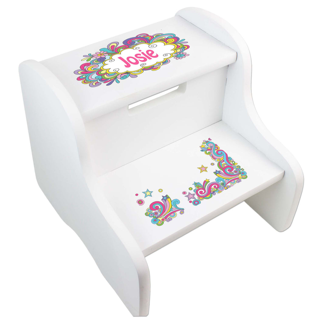 Personalized Groovy Swirl White Two Step Stool