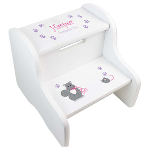 Personalized Kitty Cat White Two Step Stool