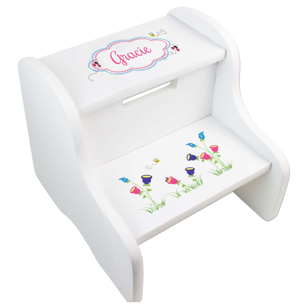 Personalized English Garden White Two Step Stool