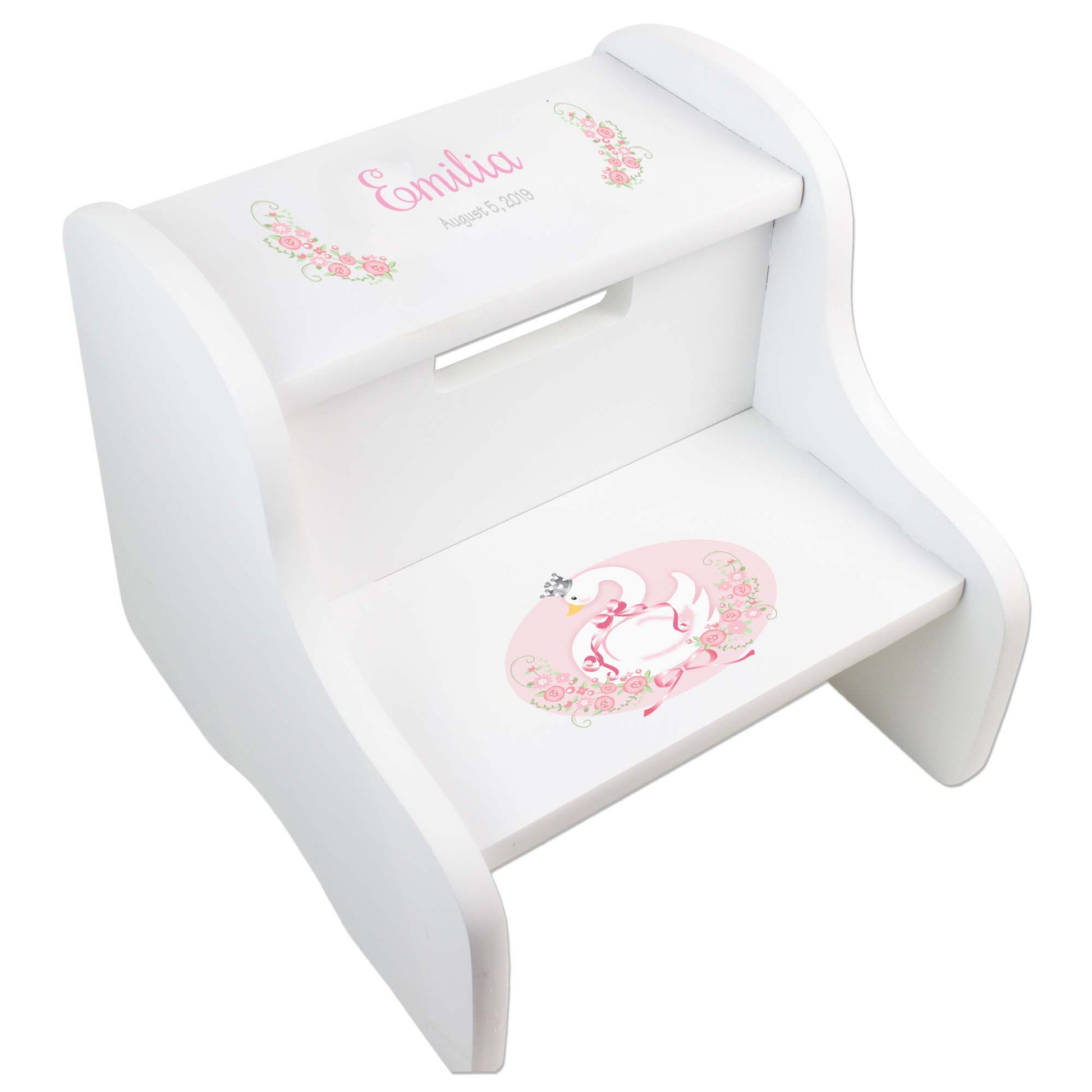 Personalized Swan White Two Step Stool
