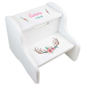 Personalized White Step Stool With Honey Bees Design
