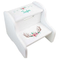 Personalized Floral Antler White Two Step Stool