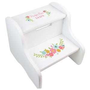 Personalized Spring Floral White Two Step Stool