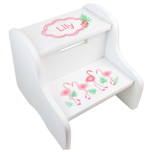 Personalized Palm Flamingo Design Fixed White Stool