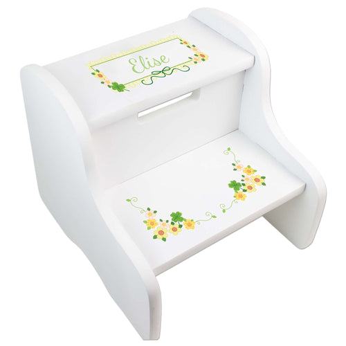 Personalized White Step Stool With Shamrock Design