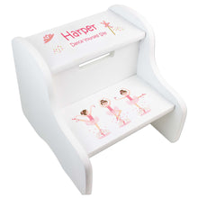 Personalized Ballerina Brunette White Two Step Stool