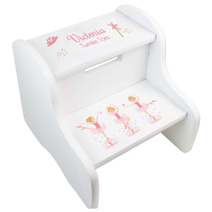 Personalized Ballerina Blonde White Two Step Stool