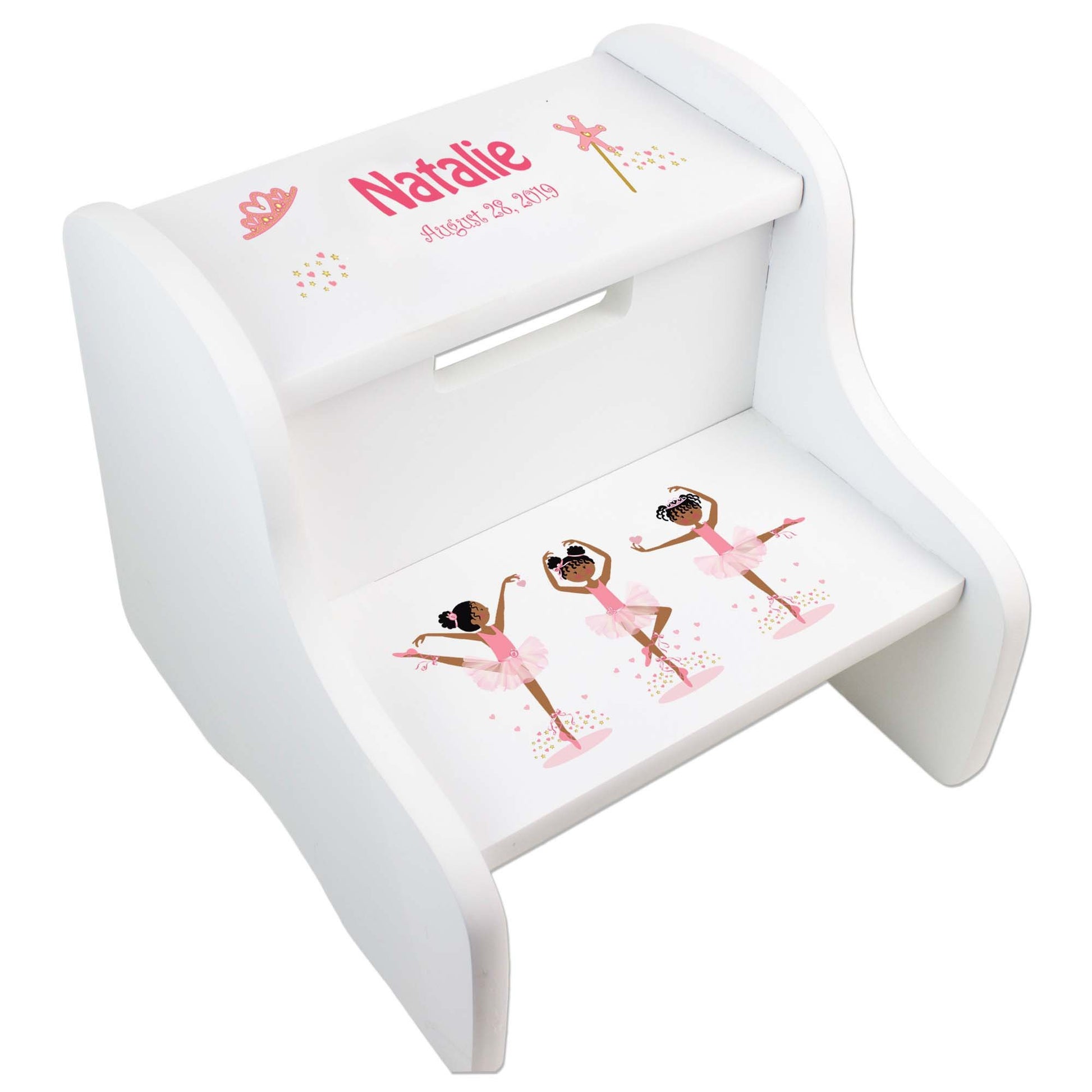 Personalized Ballerina Black Hair White Two Step Stool