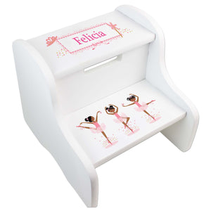 Personalized Ballerina African American White Two Step Stool