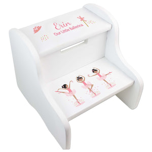 Personalized Cheerleader Brunette Pink White Two Step Stool