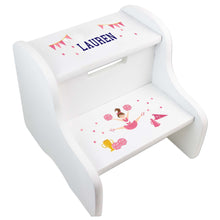 Personalized Cheerleader Brunette Pink White Two Step Stool