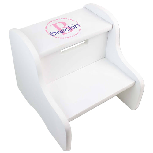 Personalized White Fixed Stool With Pink Circle Design
