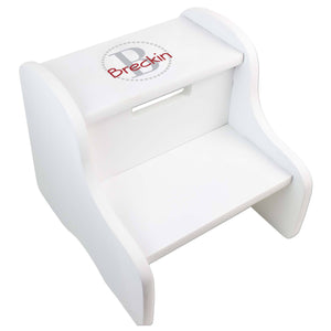 Personalized White Fixed Stool With Light Gray Circle Design