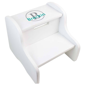 Personalized White Fixed Stool With Dark Gray Circle Design