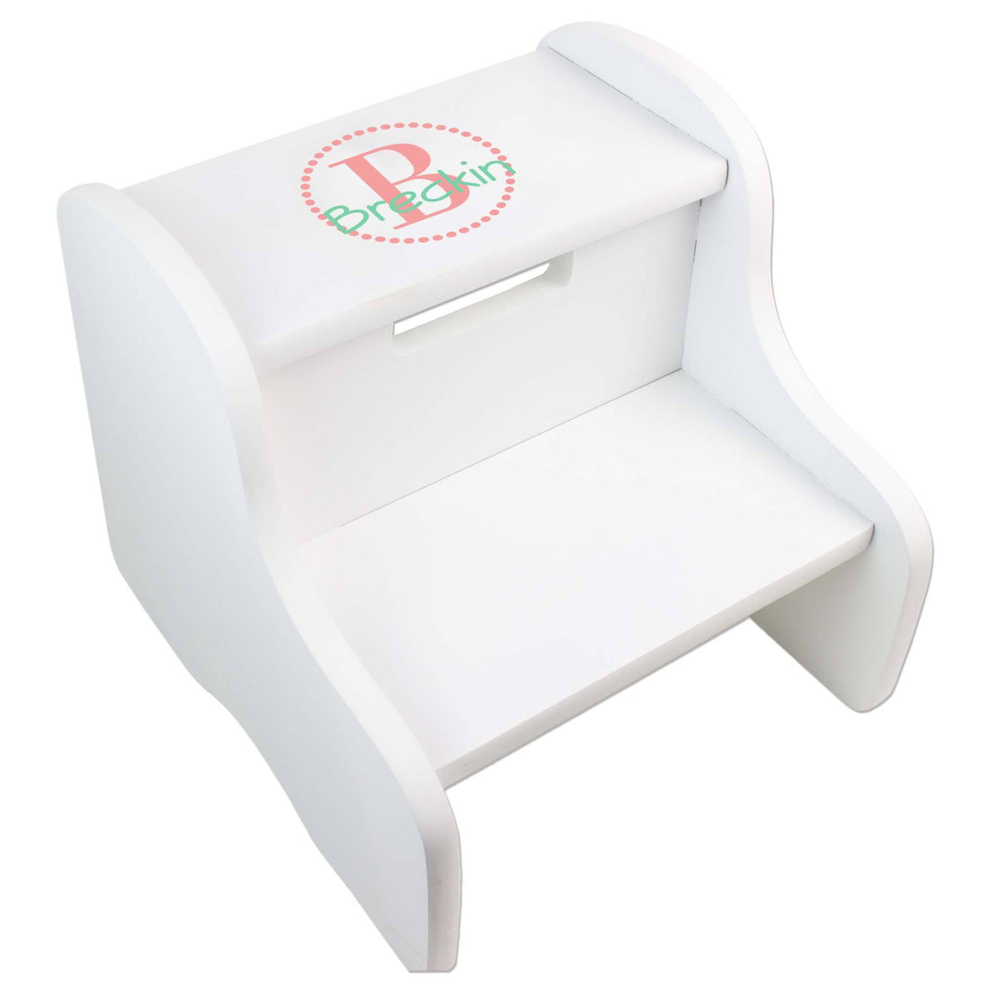 Personalized White Fixed Stool With Coral Circle Design