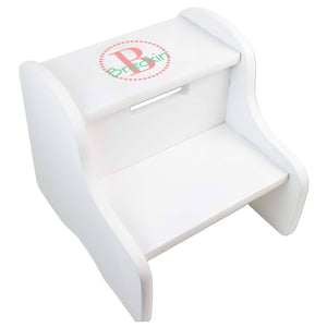 Personalized White Fixed Stool With Navy Circle Design