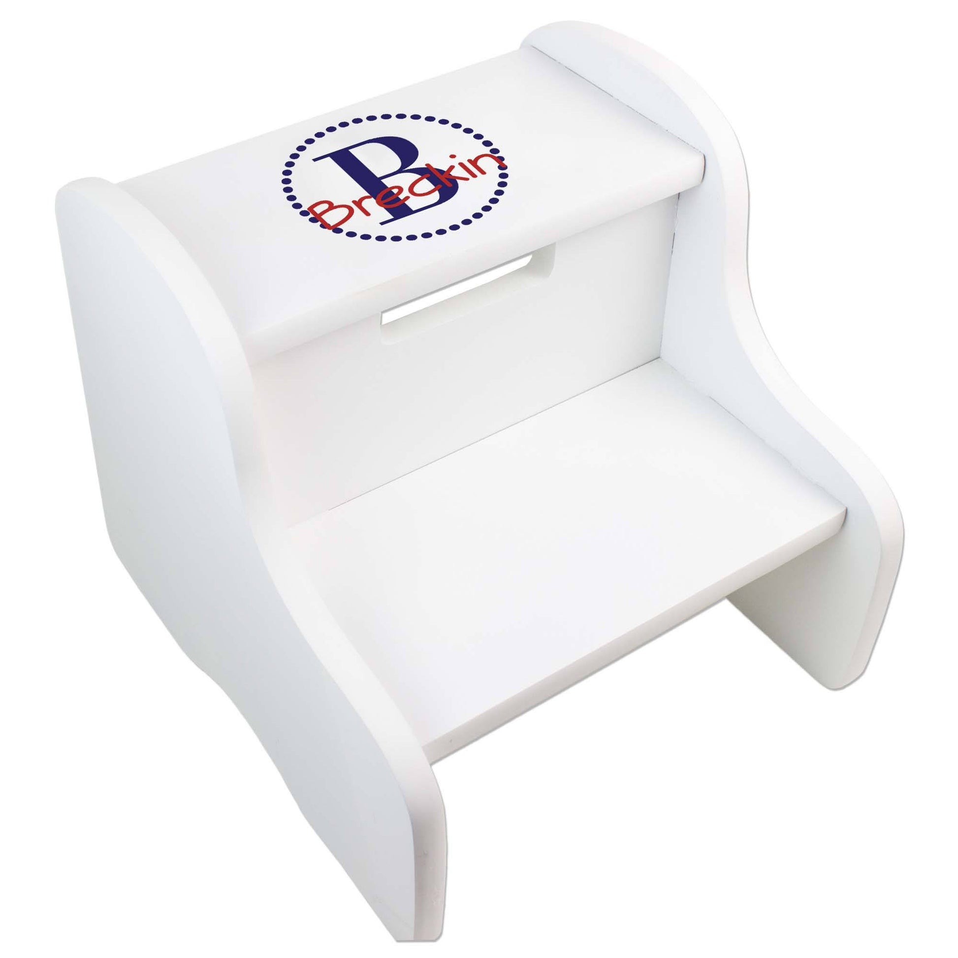 Personalized White Fixed Stool With Navy Circle Design