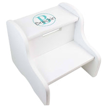Personalized White Fixed Stool With Teal Circle Design