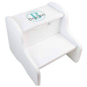 Personalized White Fixed Stool With Teal Circle Design