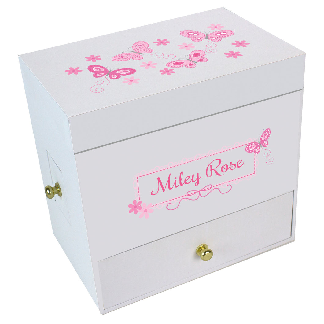 Pink Butterflies Deluxe Musical Ballerina Jewelry Box