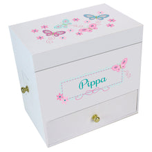 Aqua Pink Butterflies Deluxe Musical Ballerina Jewelry Box