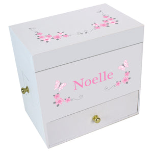 Pink Gray Butterfly Deluxe Musical Ballerina Jewelry Box