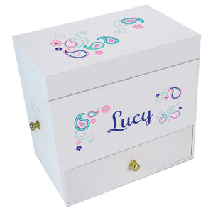 Pink Teal Paisley Deluxe Musical Ballerina Jewelry Box